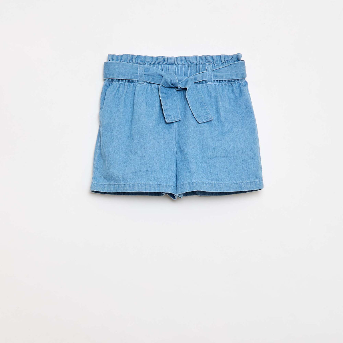Pantalón corto de denim ligero con cinturón extraíble AZUL