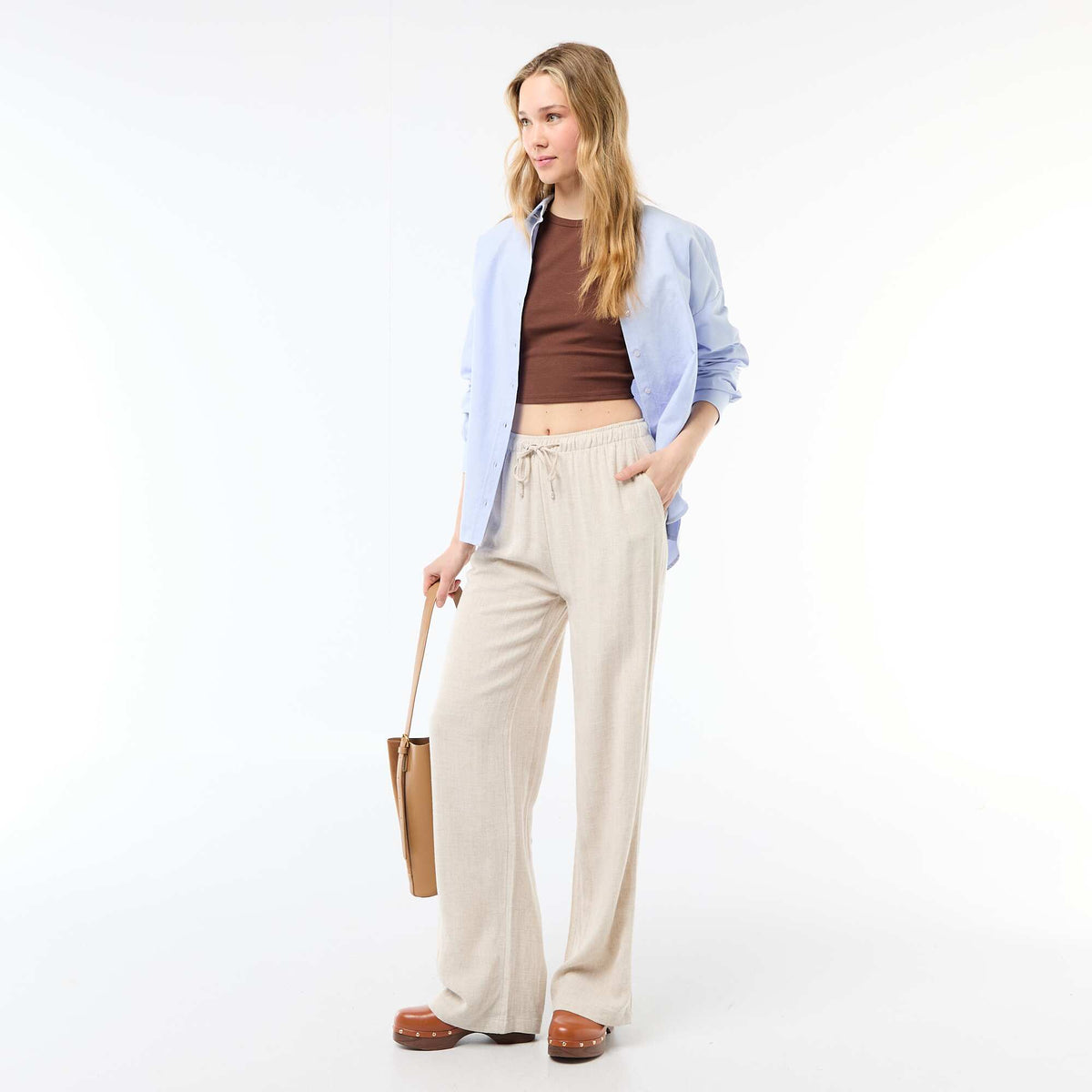 Pantalón de lino con 2 bolsillos BEIGE