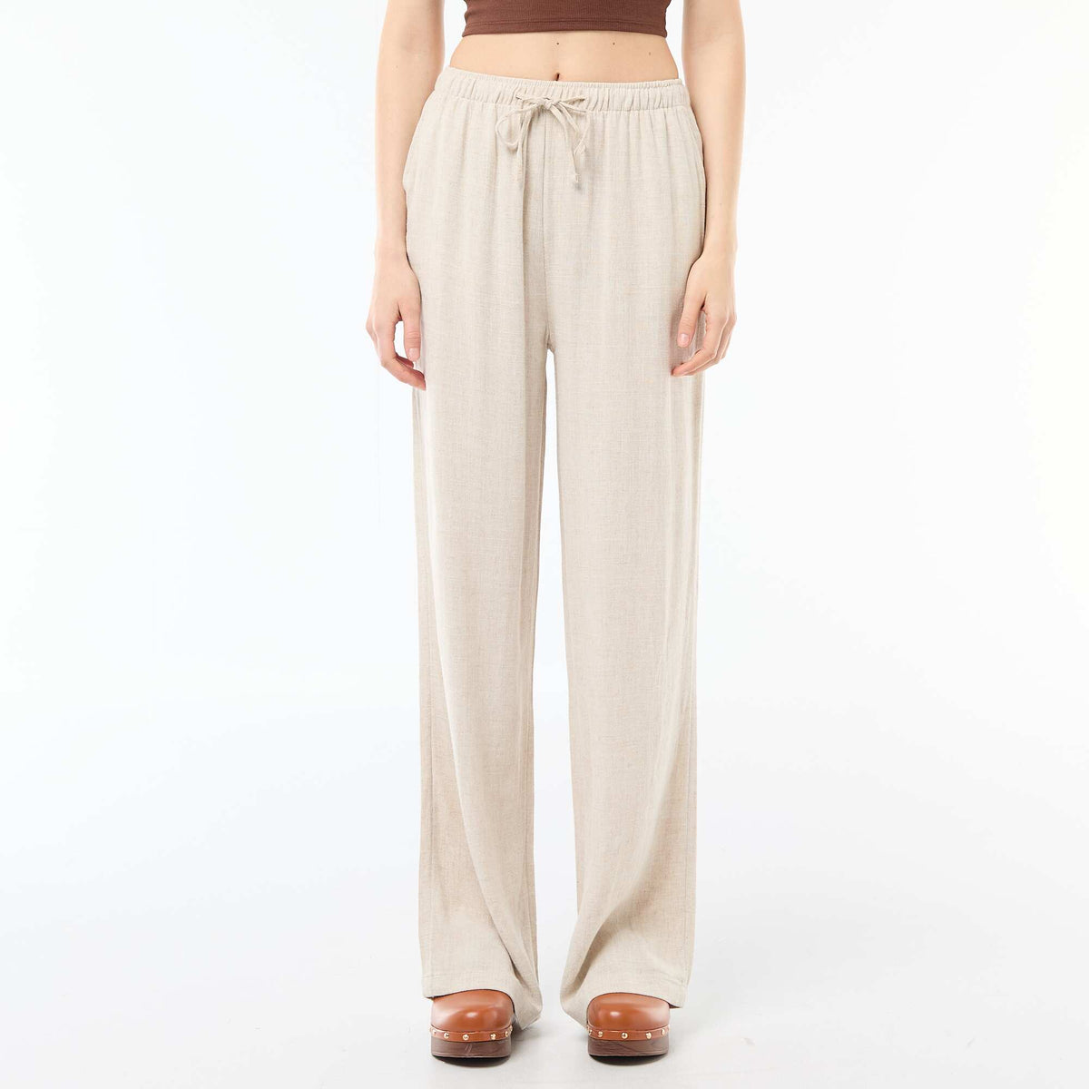 Pantalón de lino con 2 bolsillos BEIGE