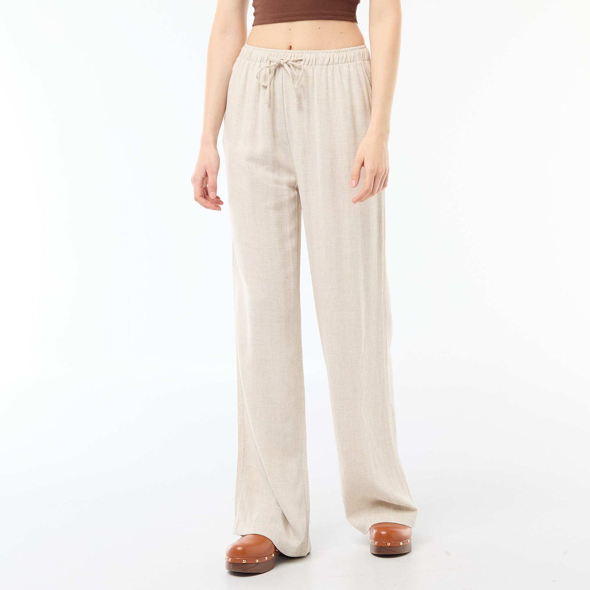 Pantalón de lino con 2 bolsillos BEIGE