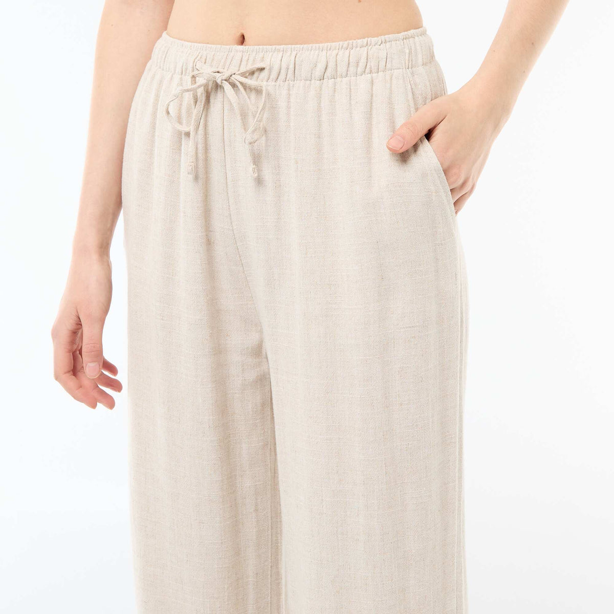 Pantalón de lino con 2 bolsillos BEIGE