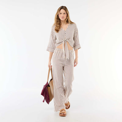 Pantalón de lino con 2 bolsillos BEIGE