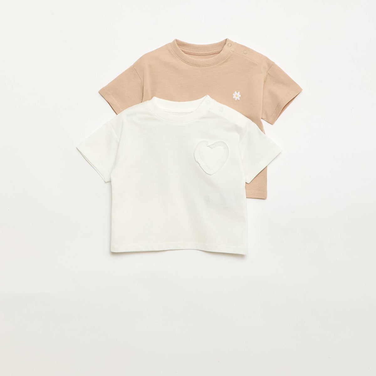 Pack de 2 camisetas con detalle en el pecho BEIGE