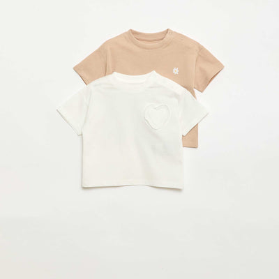 Pack de 2 camisetas con detalle en el pecho BEIGE