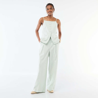 Pantalón ancho de ceremonia en mezcla de lino AZUL