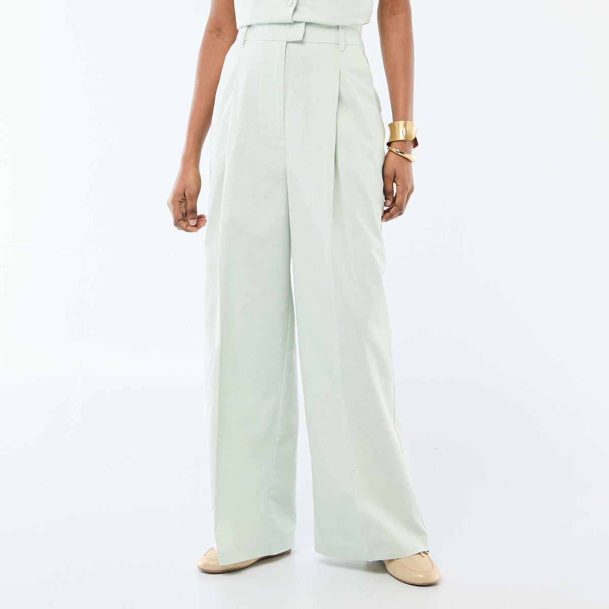 Pantalón ancho de ceremonia en mezcla de lino AZUL