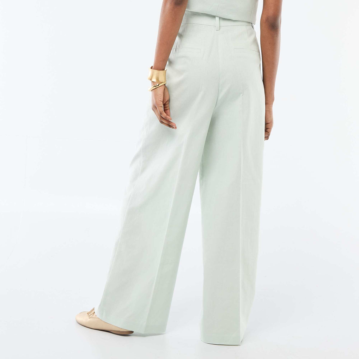 Pantalón ancho de ceremonia en mezcla de lino AZUL