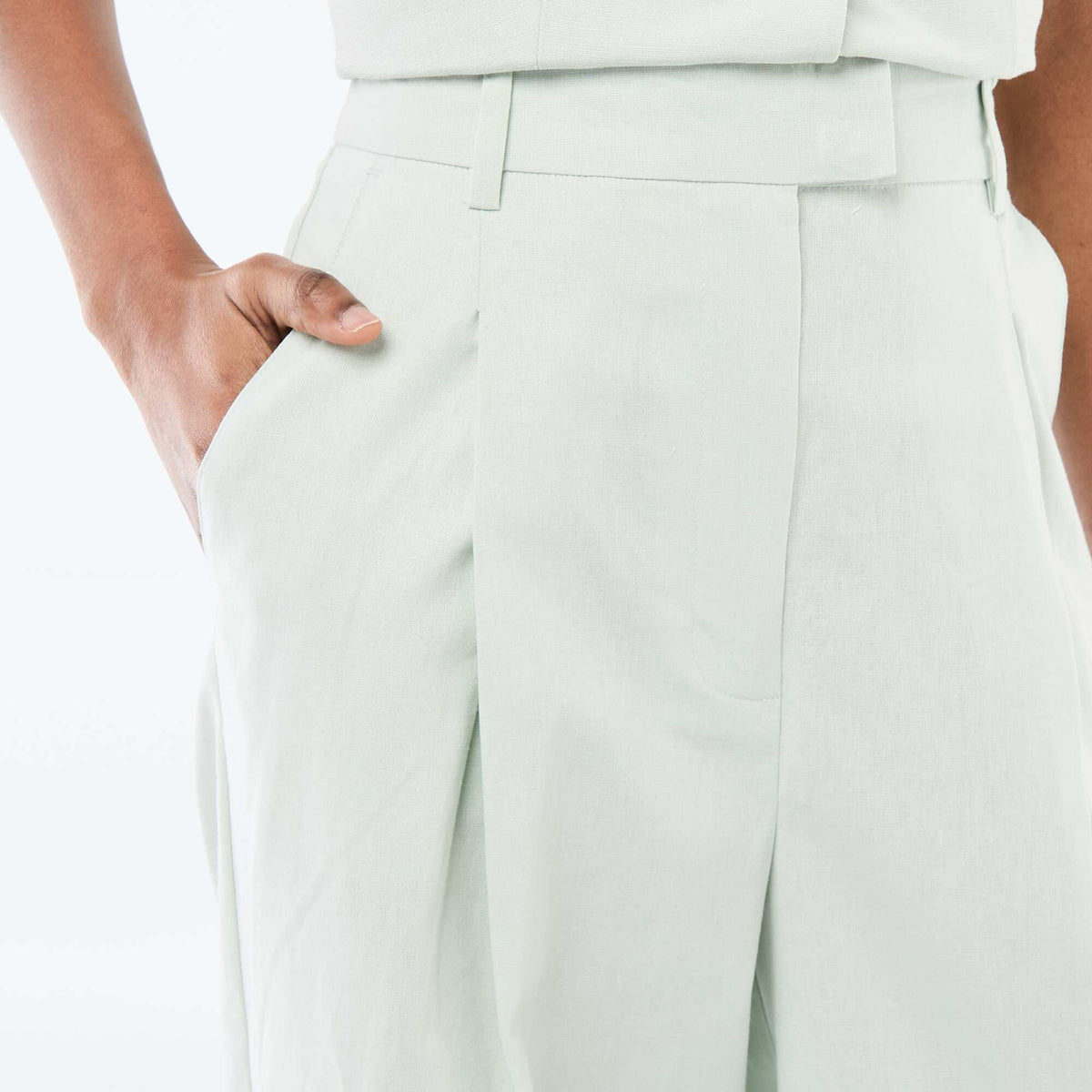 Pantalón ancho de ceremonia en mezcla de lino AZUL