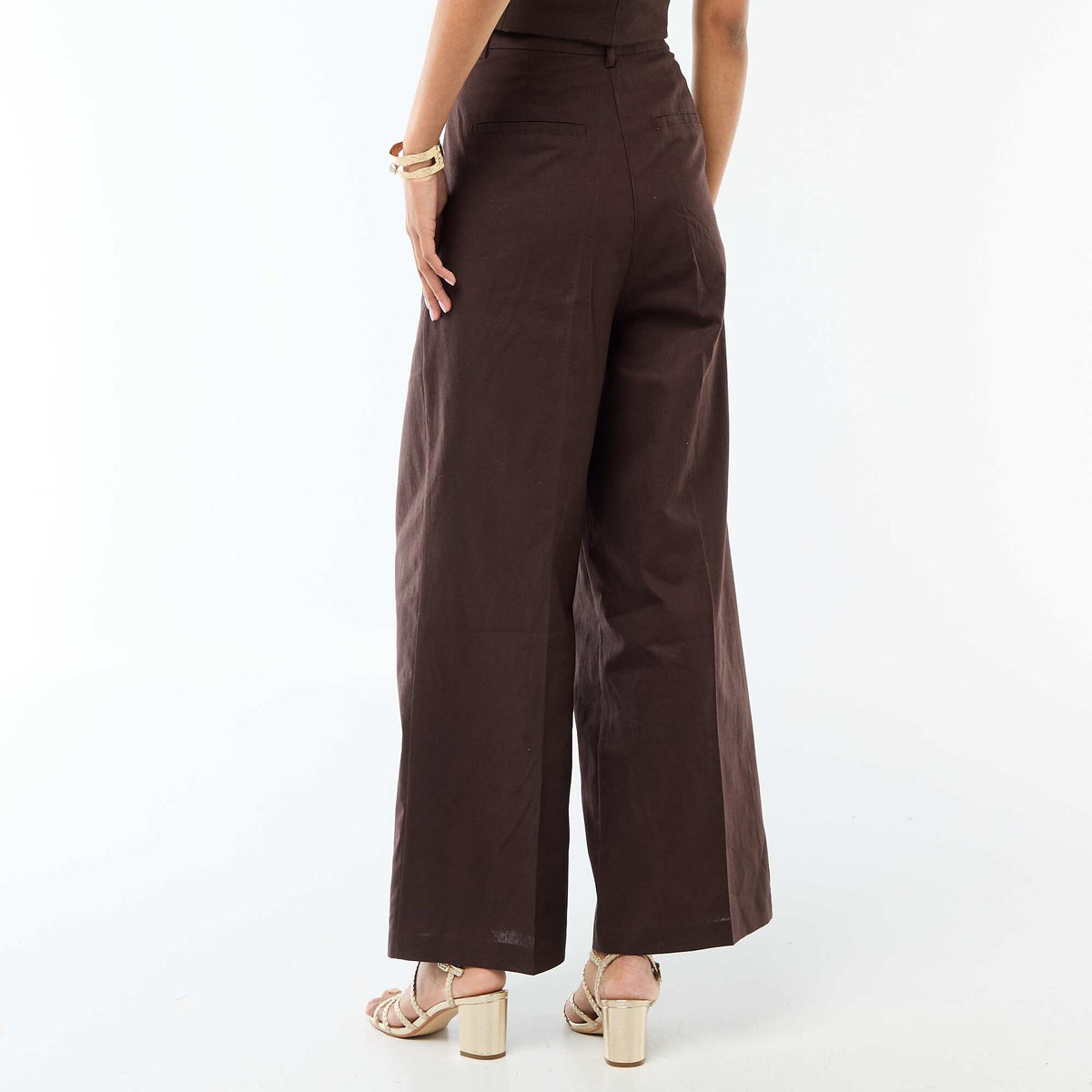 Pantalón ancho de ceremonia en mezcla de lino MARRON