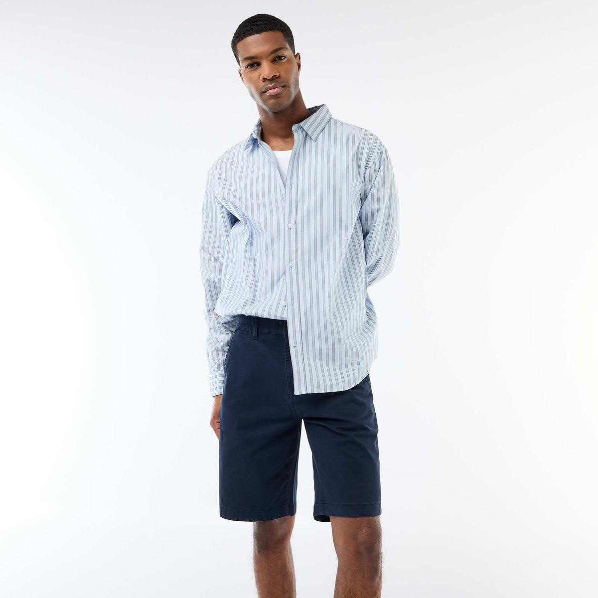 Camisa de algodón con estampado de rayas AZUL