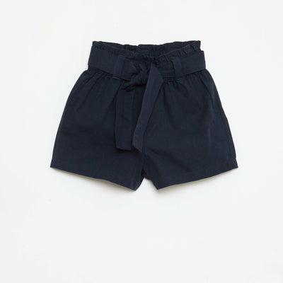Pantalón corto de popelina con cinturón para anudar AZUL