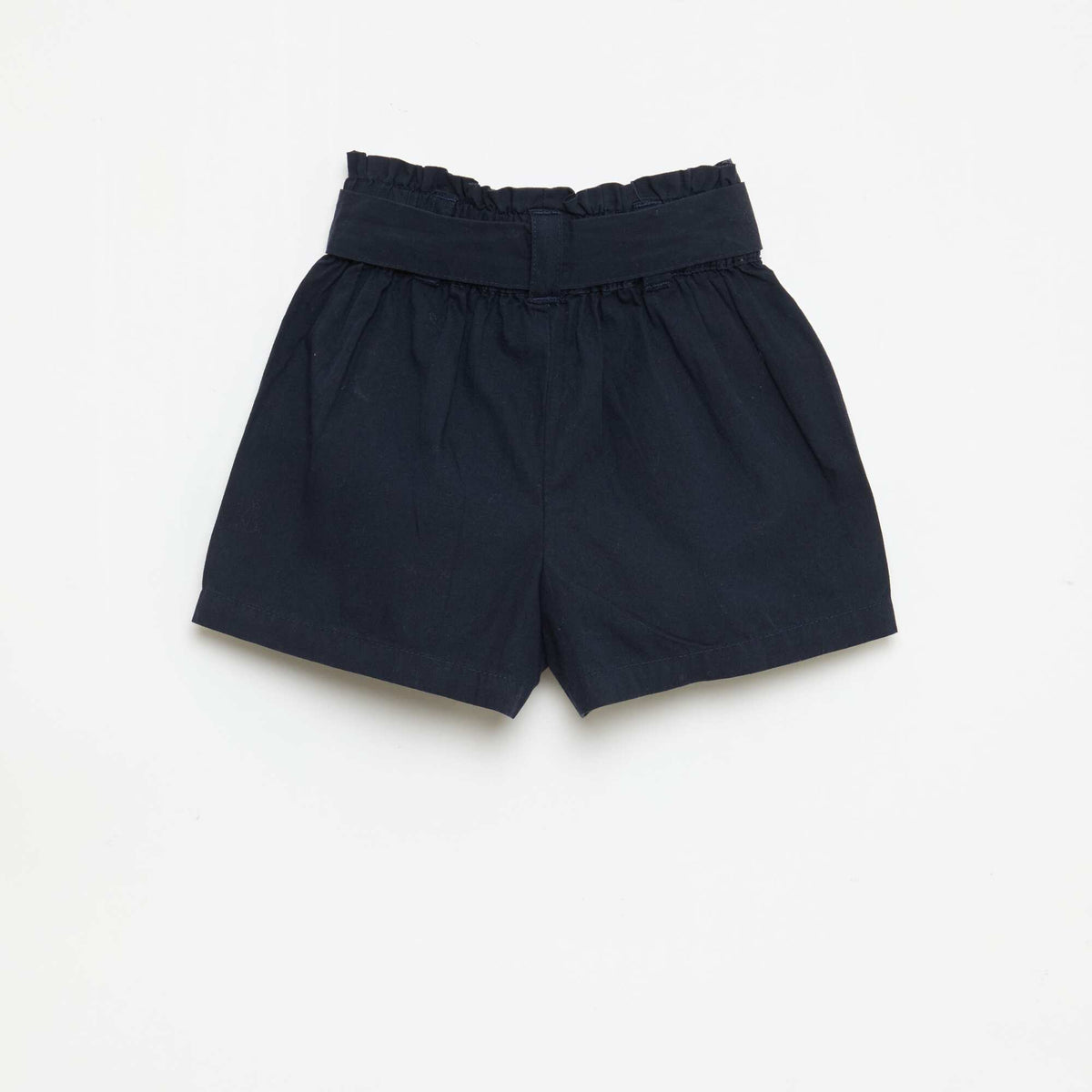 Pantalón corto de popelina con cinturón para anudar AZUL