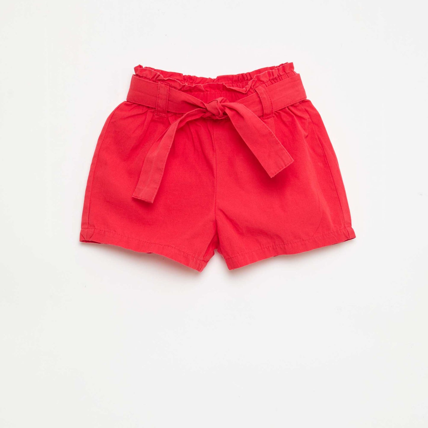 Pantalón corto de popelina con cinturón para anudar ROJO