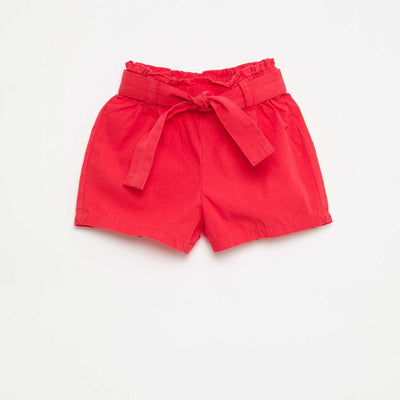 Pantalón corto de popelina con cinturón para anudar ROJO