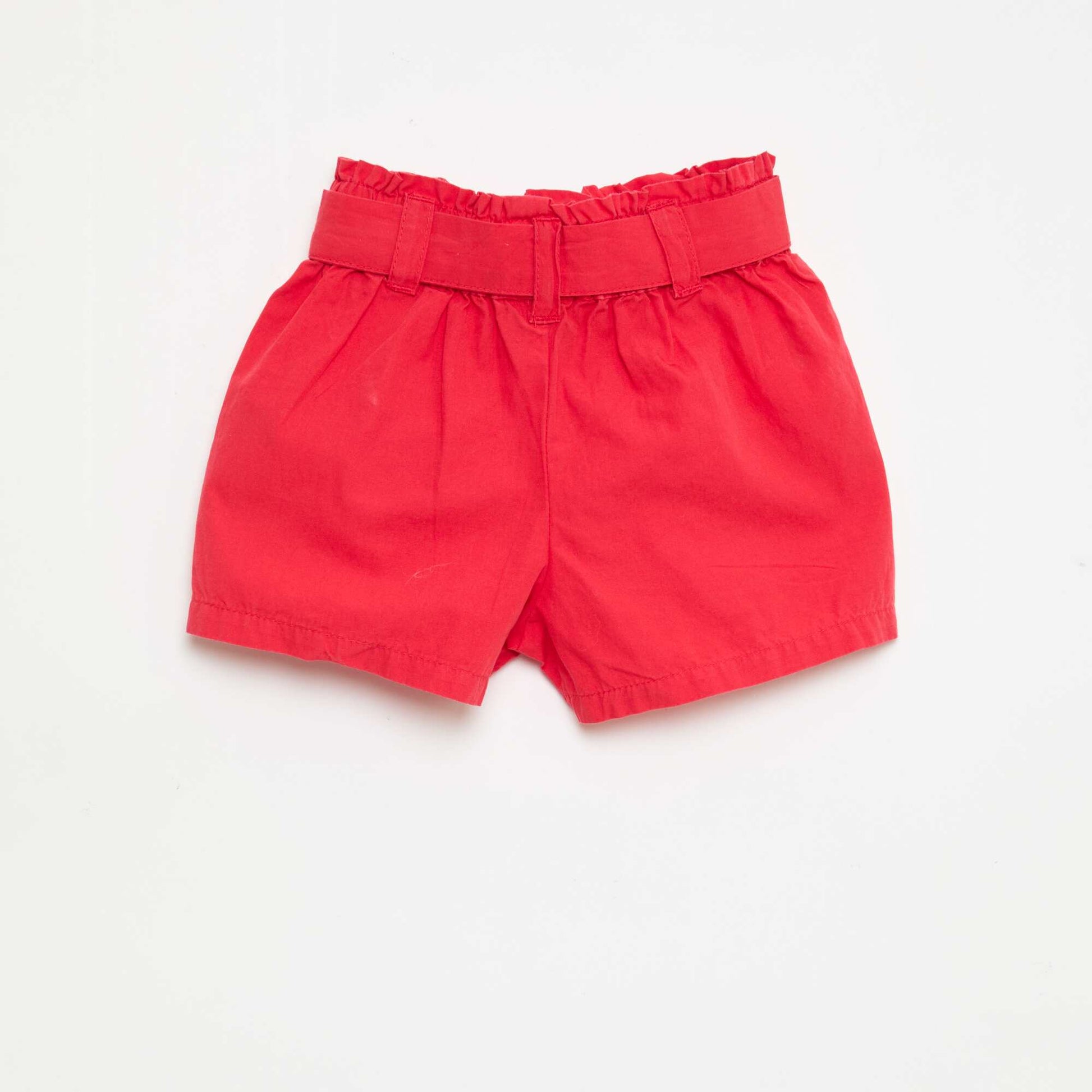 Pantalón corto de popelina con cinturón para anudar ROJO