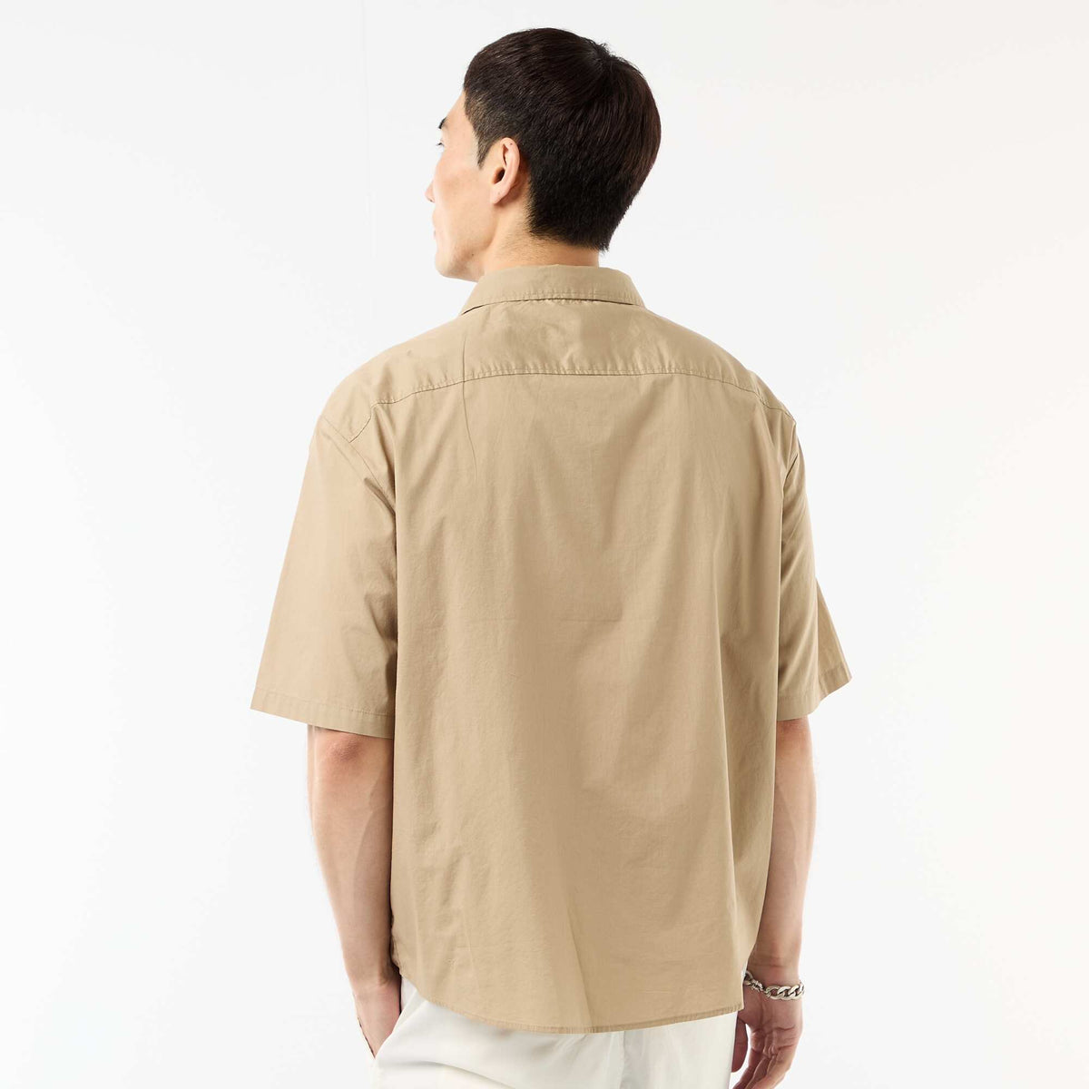 Camisa de manga corta de popelín BEIGE