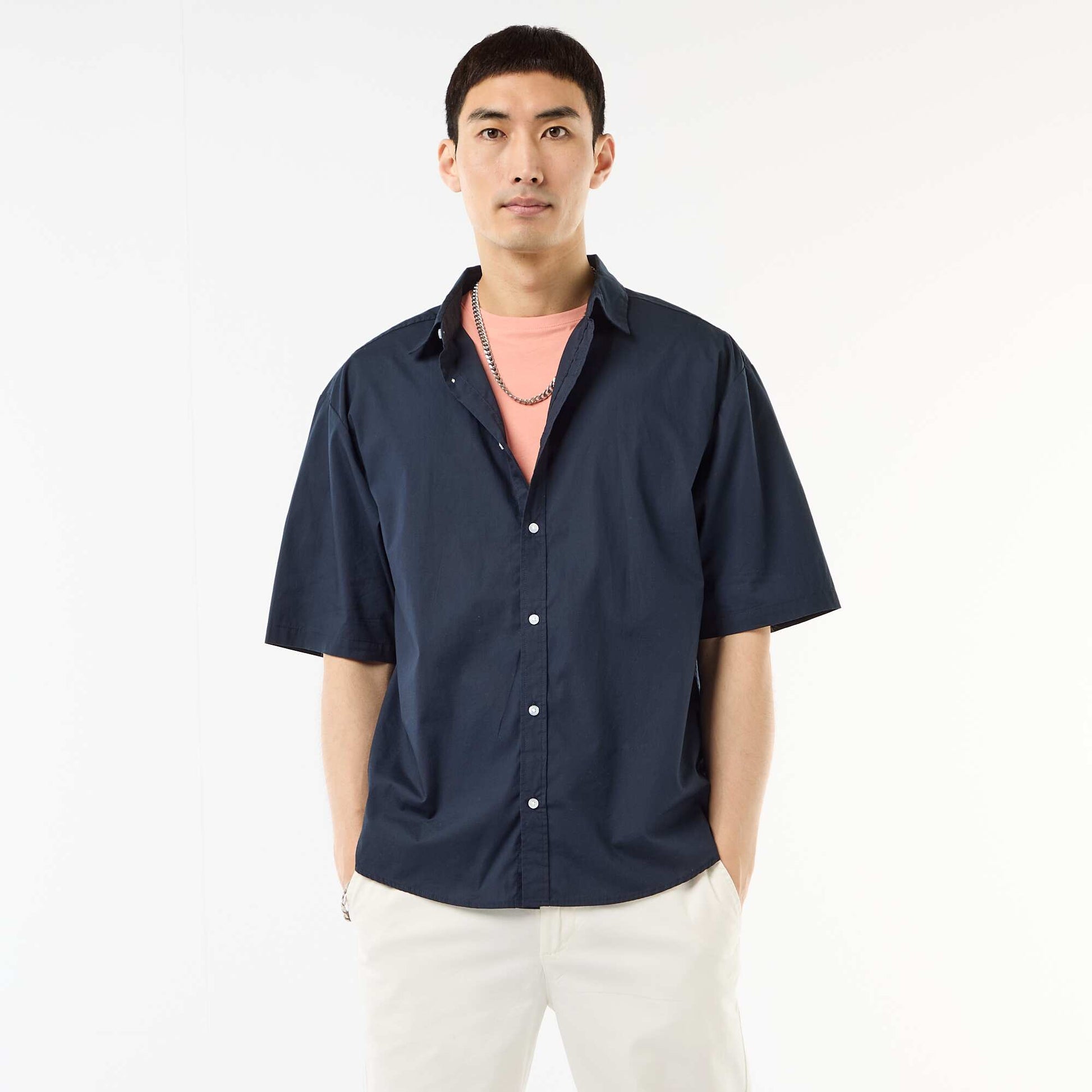 Camisa de manga corta de popelín AZUL