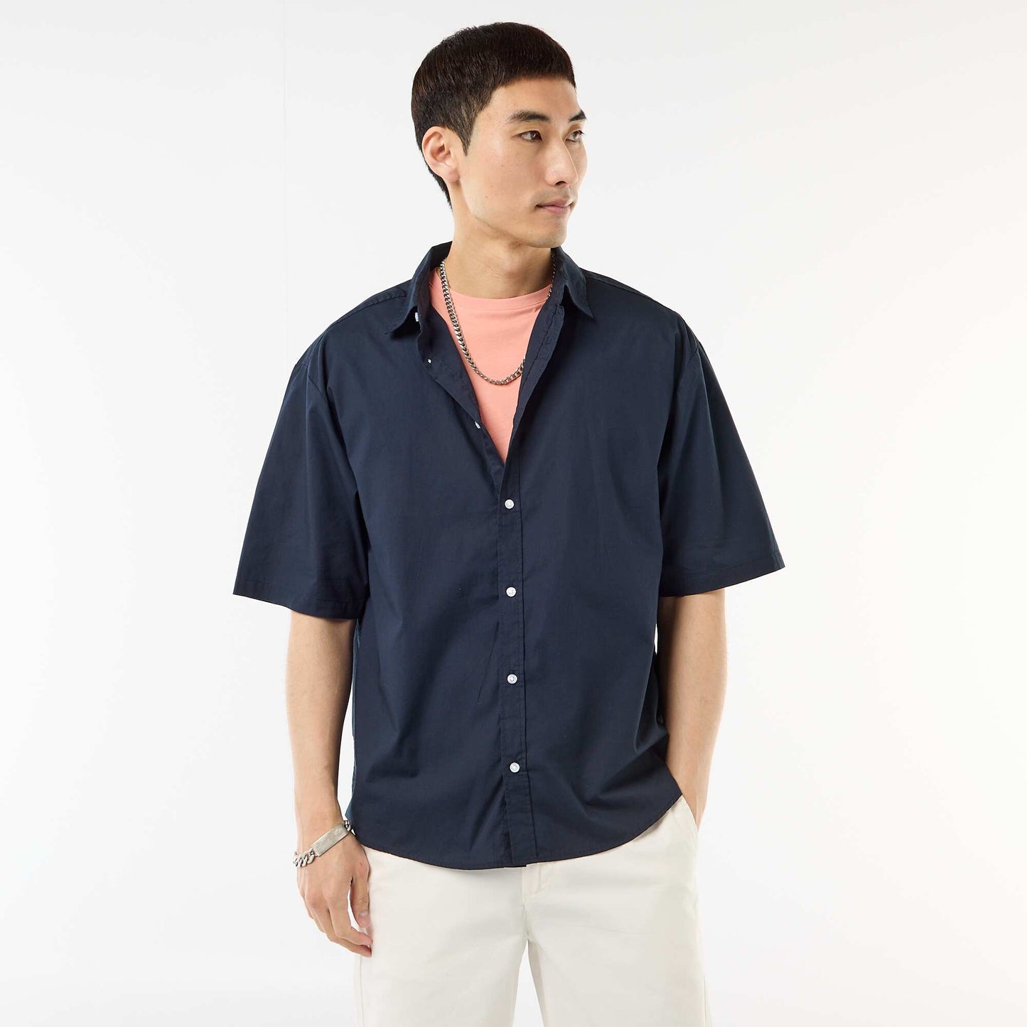 Camisa de manga corta de popelín AZUL