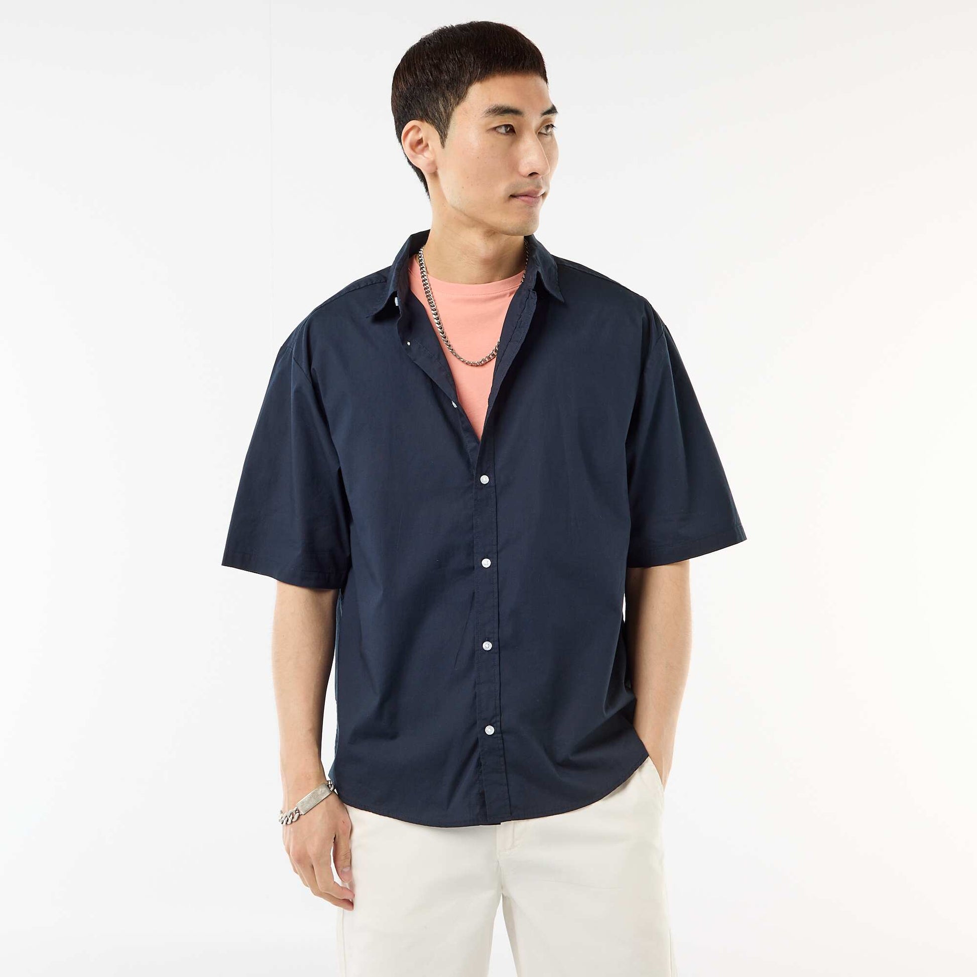 Camisa de manga corta de popelín AZUL