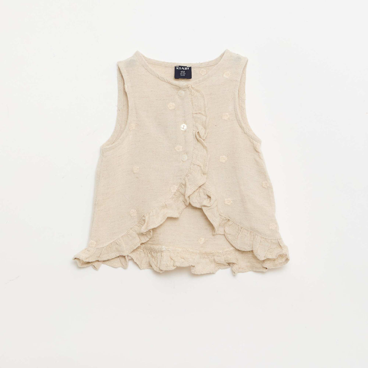 Blusa bordada sin mangas BEIGE
