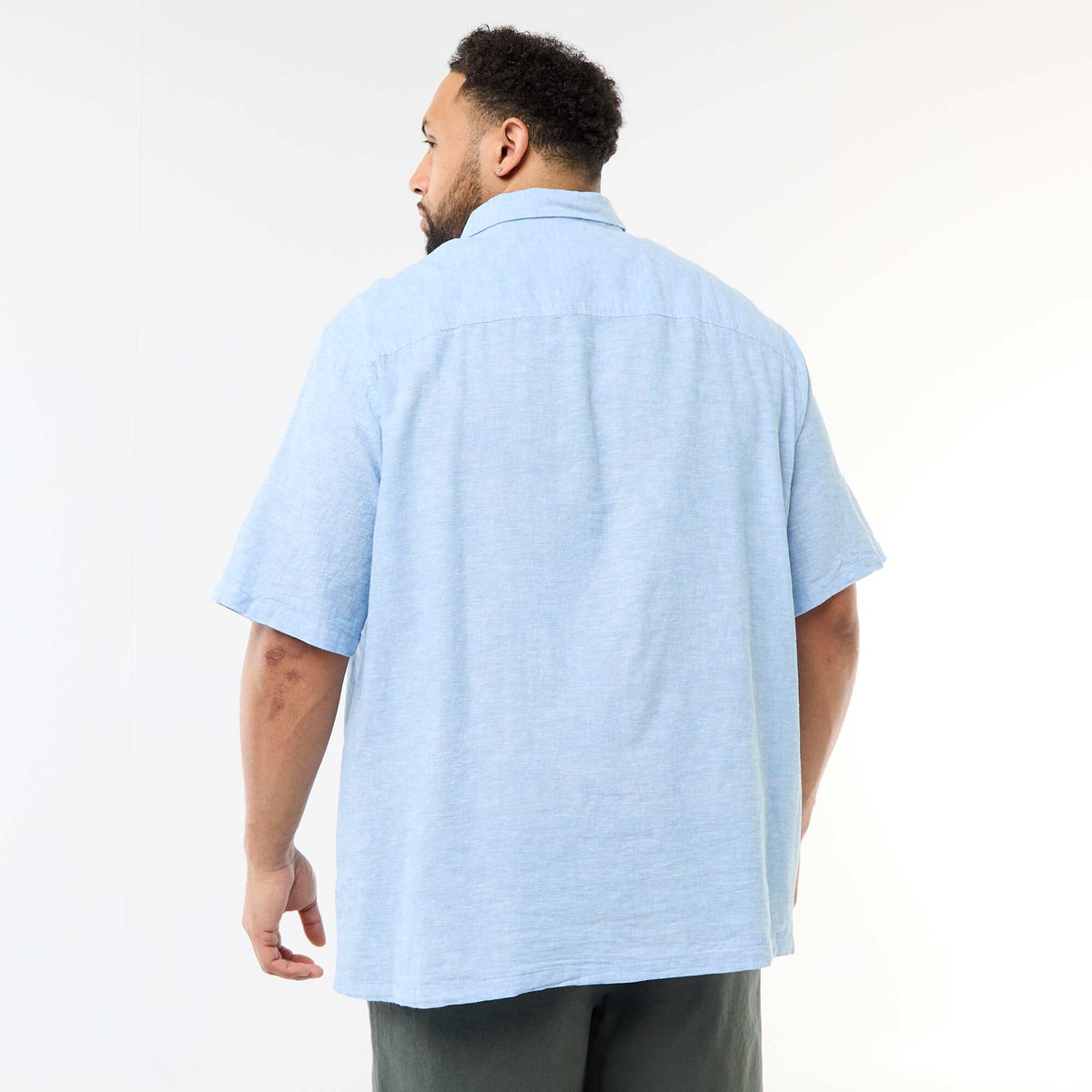 Camisa de manga corta en lino mezclado AZUL