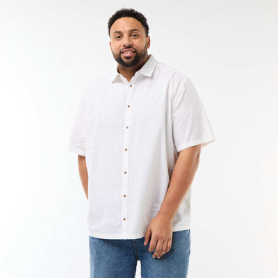 Camisa de manga corta en lino mezclado BLANCO