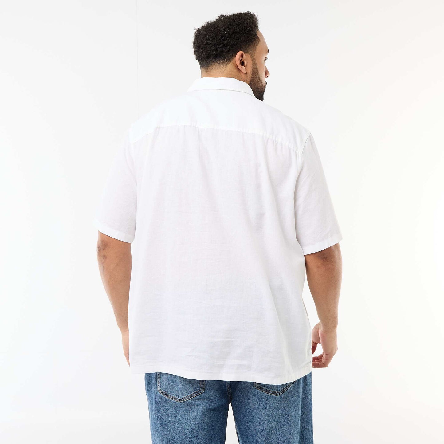 Camisa de manga corta en lino mezclado BLANCO