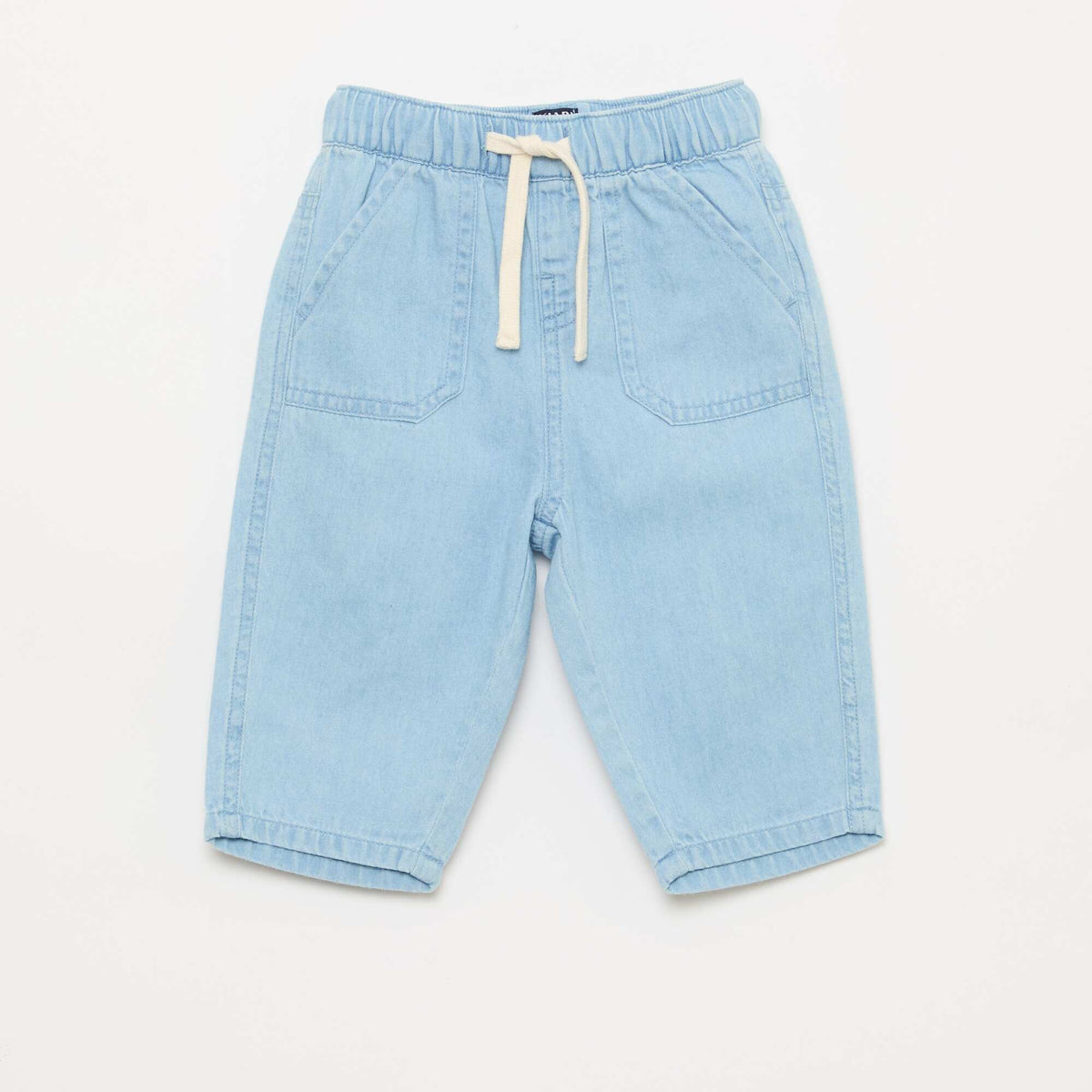 Pantalón liso corte relax fit con 2 bolsillos de parche AZUL