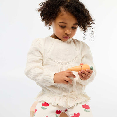 Blusa de gasa de algodón con bordados y encaje BLANCO