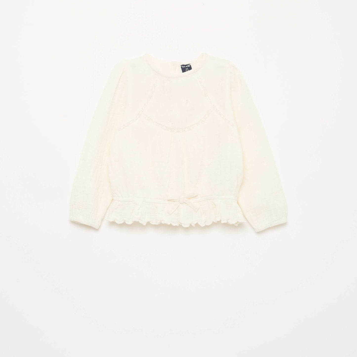 Blusa de gasa de algodón con bordados y encaje BLANCO