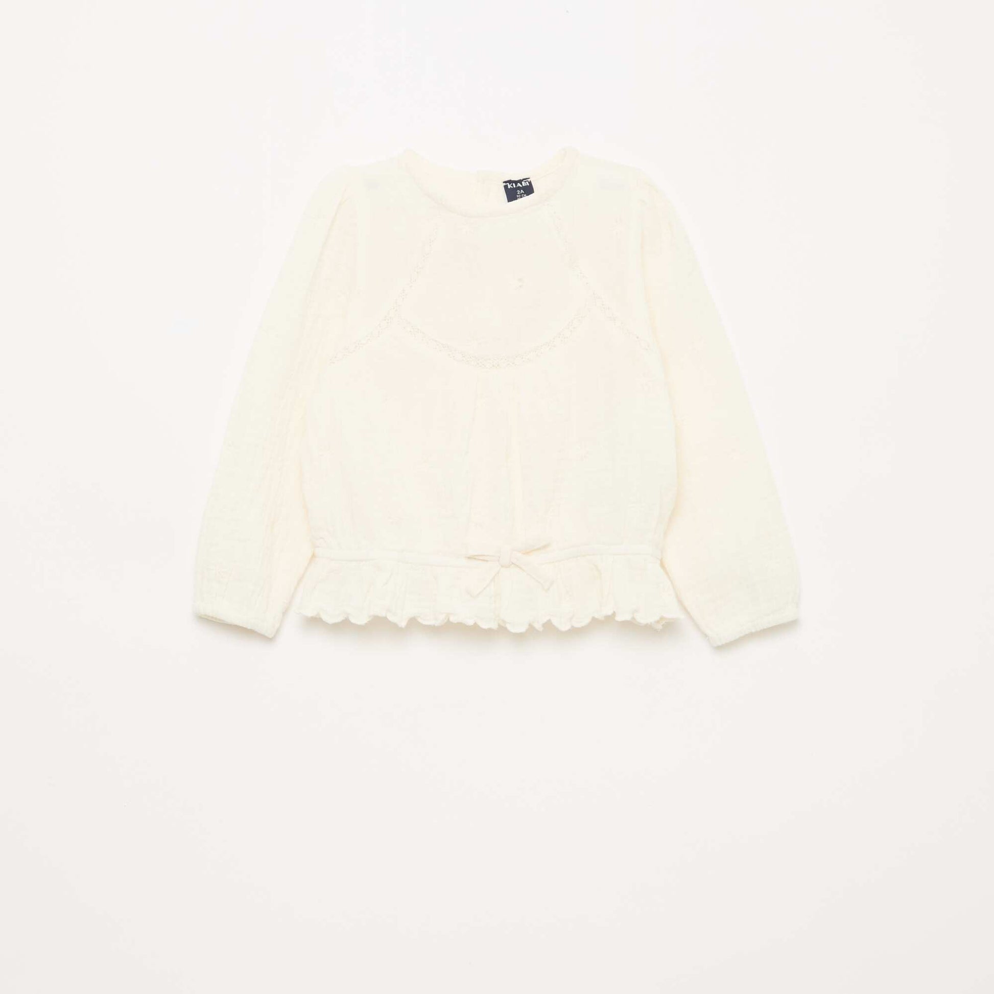 Blusa de gasa de algodón con bordados y encaje BLANCO