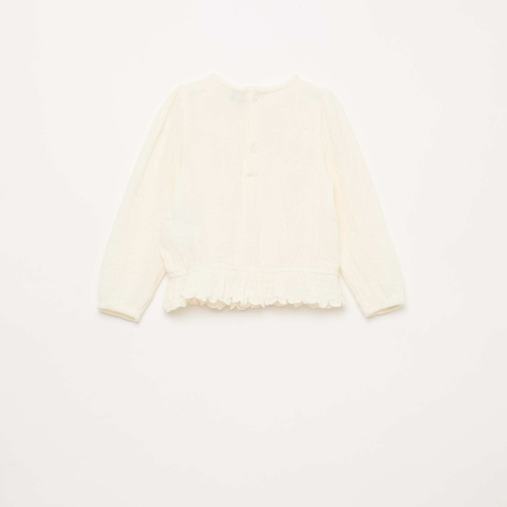 Blusa de gasa de algodón con bordados y encaje BLANCO