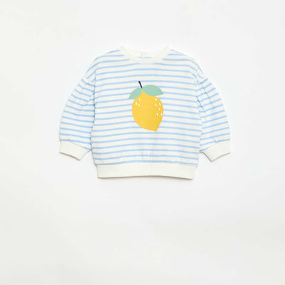 Buzo de felpa ligera con cuello redondo y estampado BLANCO