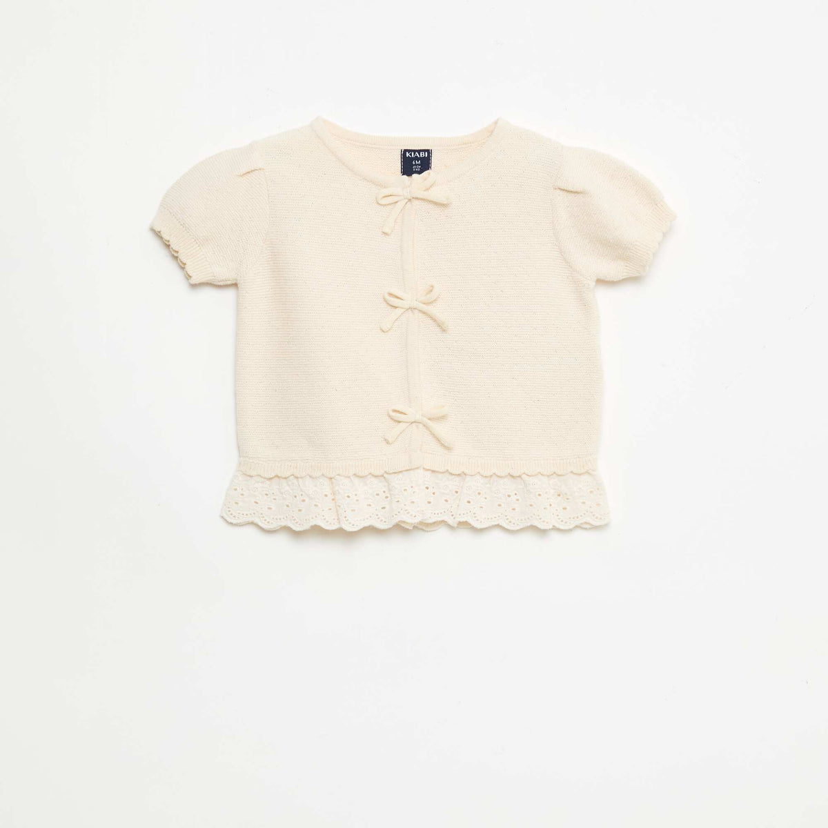Sweater de manga corta con lazos de fantasía BEIGE