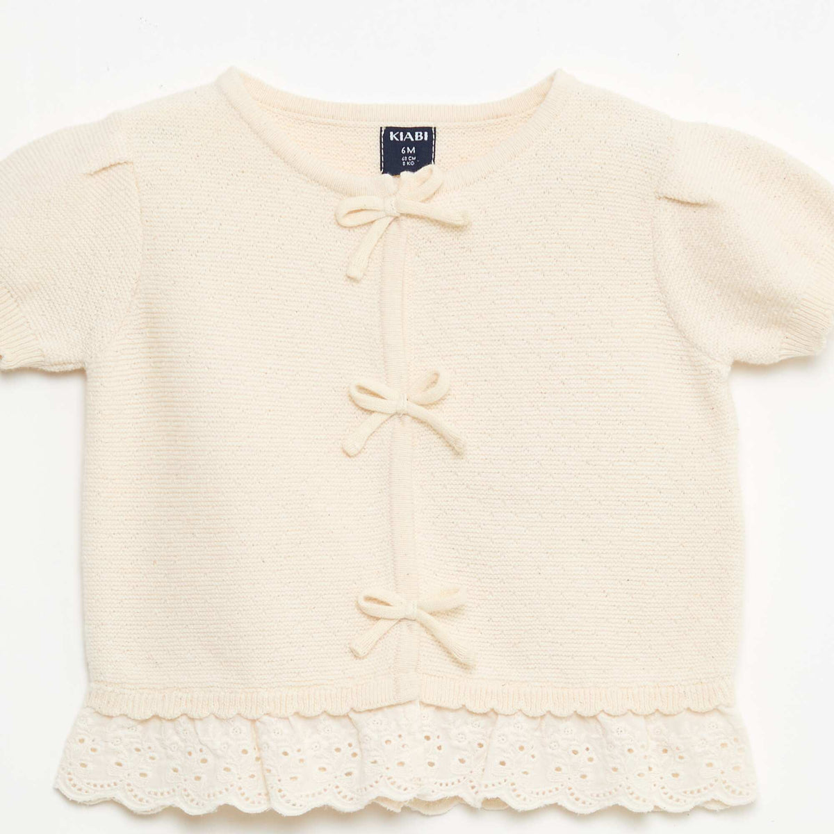 Sweater de manga corta con lazos de fantasía BEIGE