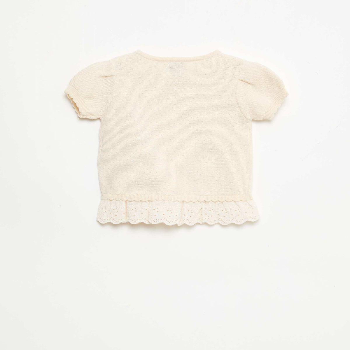 Sweater de manga corta con lazos de fantasía BEIGE