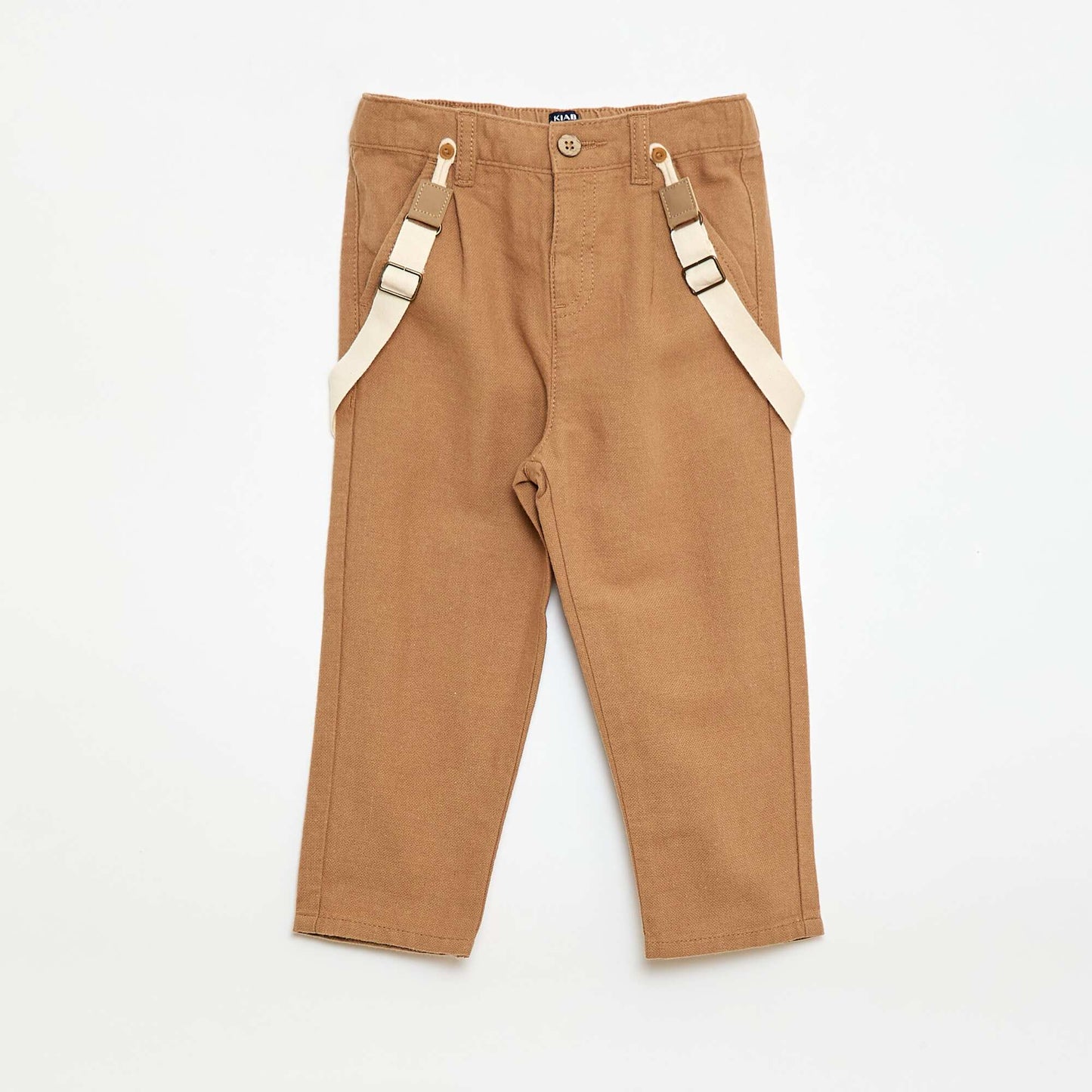 Pantalón chino de lino mezclado con tirantes BEIGE