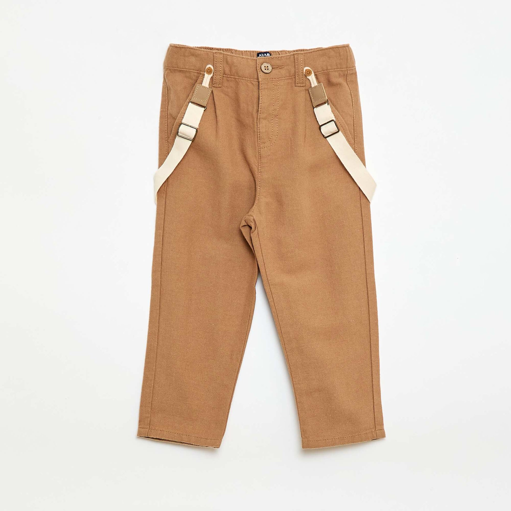 Pantalón chino de lino mezclado con tirantes BEIGE