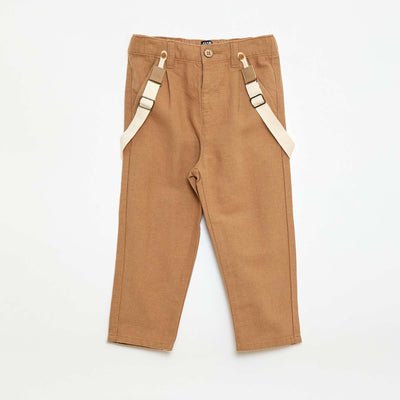 Pantalón chino de lino mezclado con tirantes BEIGE