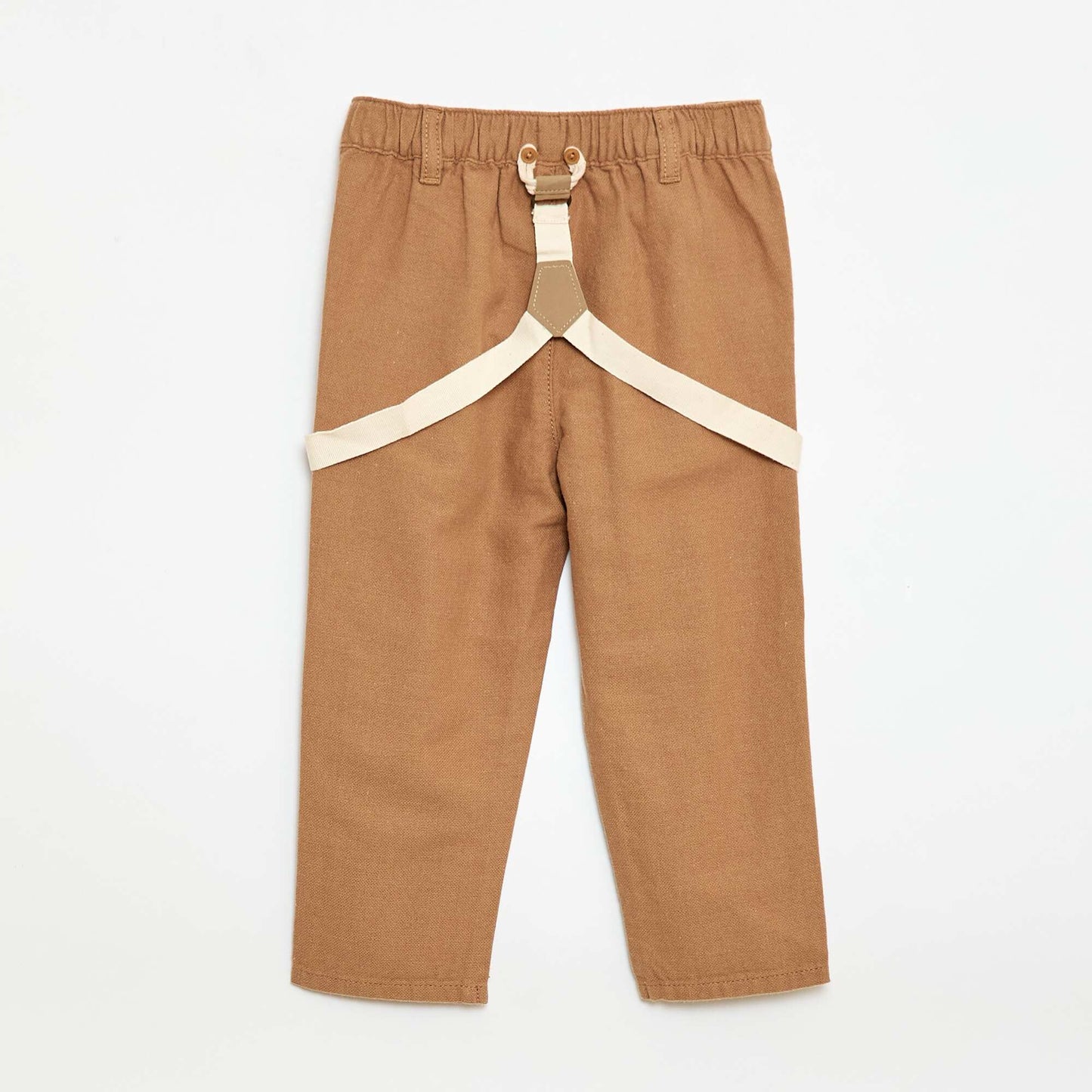 Pantalón chino de lino mezclado con tirantes BEIGE
