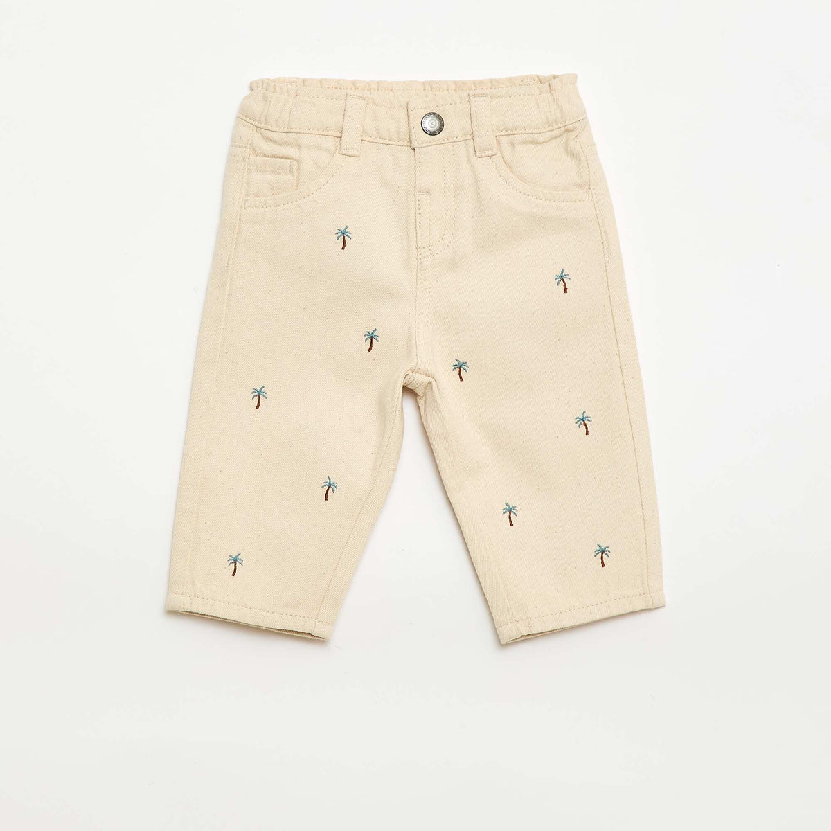 Pantalón paperbag bordado all-over en twill de algodón BEIGE