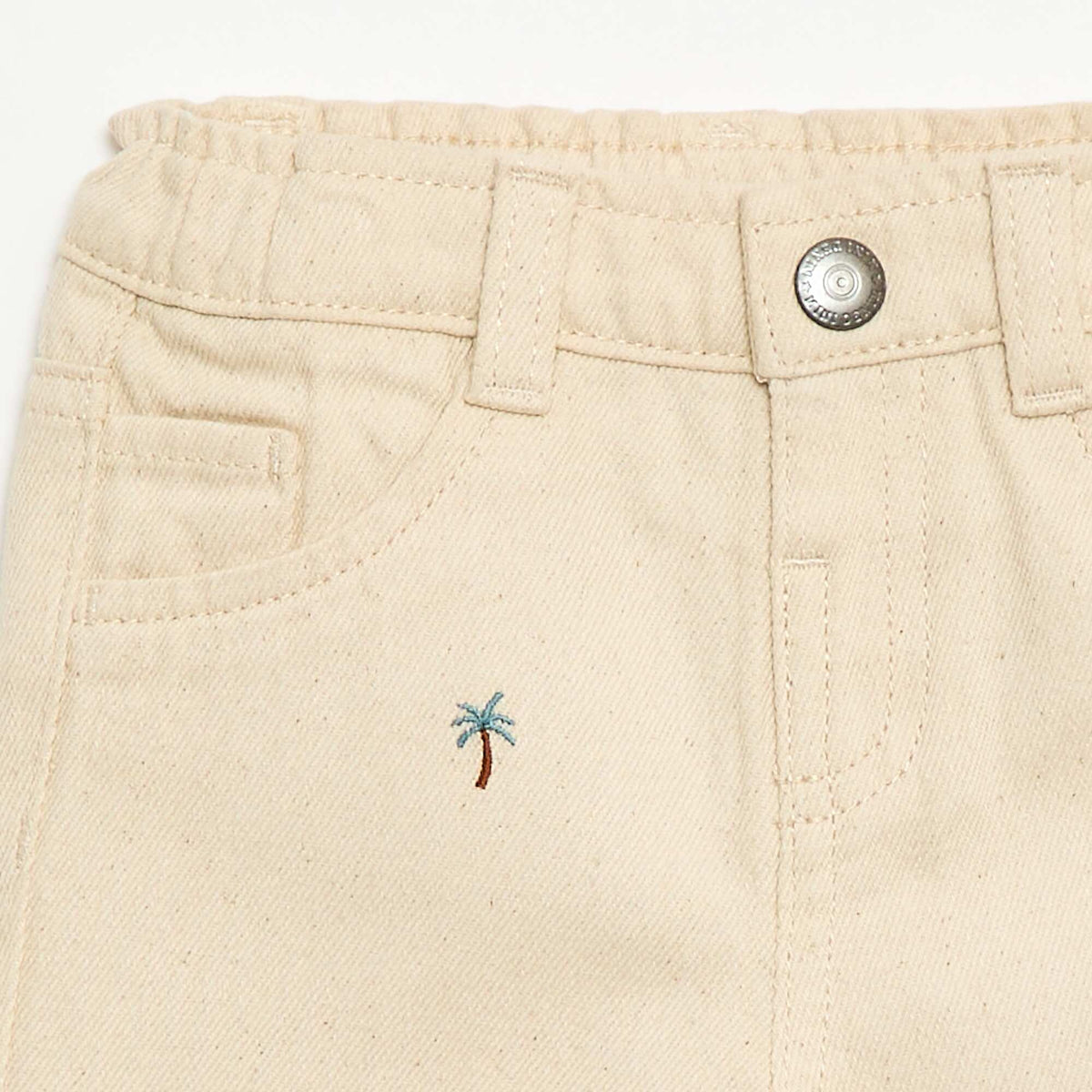 Pantalón paperbag bordado all-over en twill de algodón BEIGE