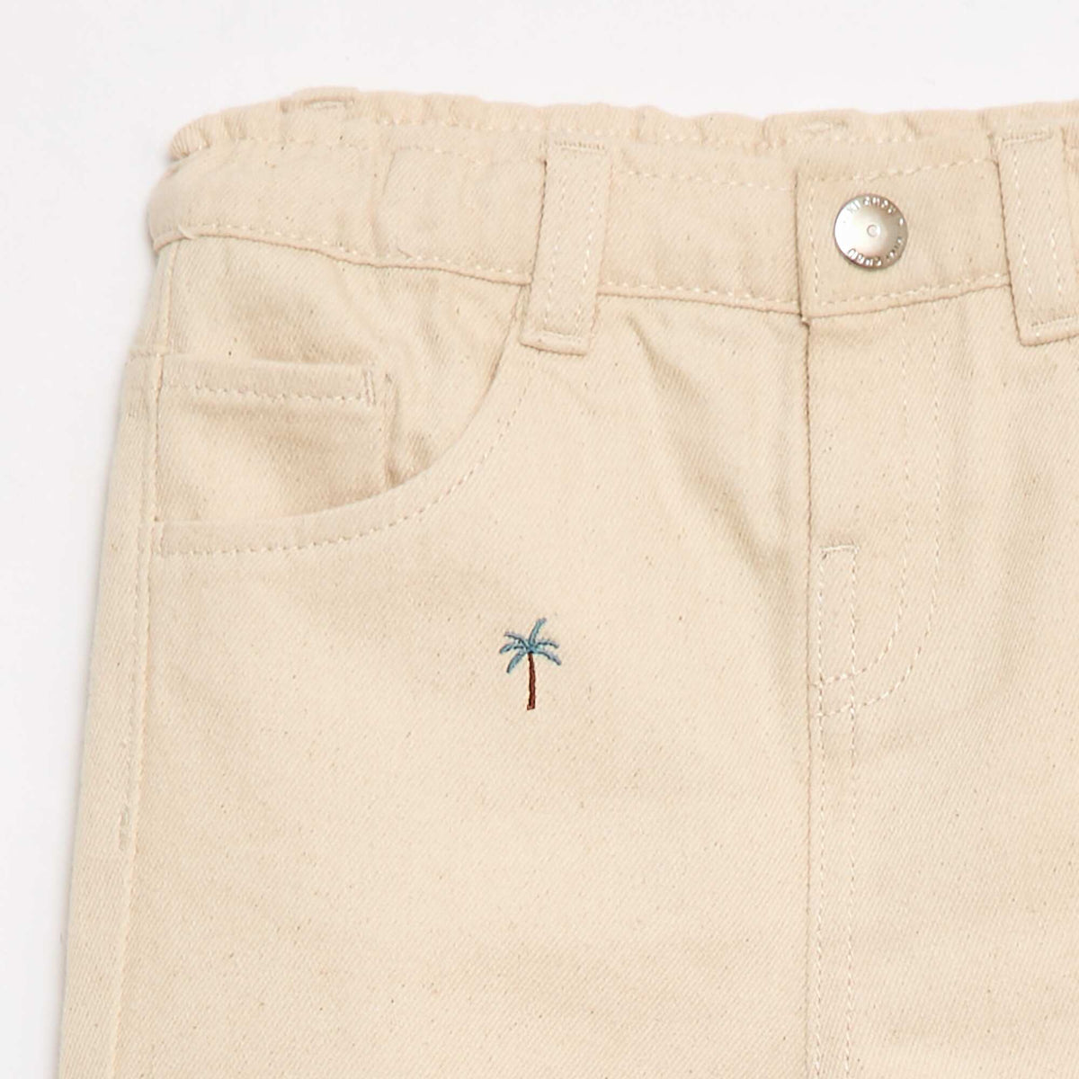 Pantalón paperbag bordado all-over en twill de algodón BEIGE
