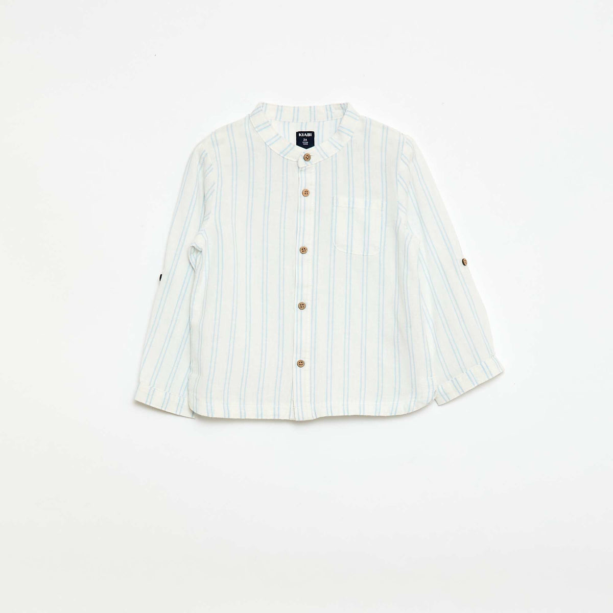 Camisa cuello mao con mangas remangables BLANCO