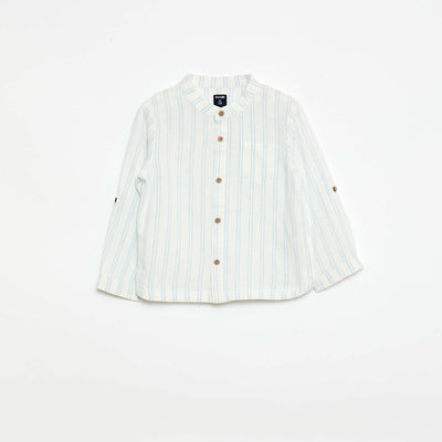 Camisa cuello mao con mangas remangables BLANCO