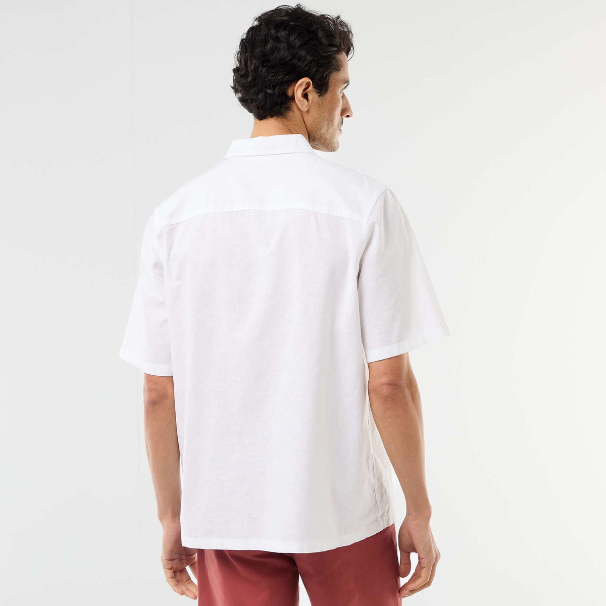 Camisa de manga corta en mezcla de lino BLANCO