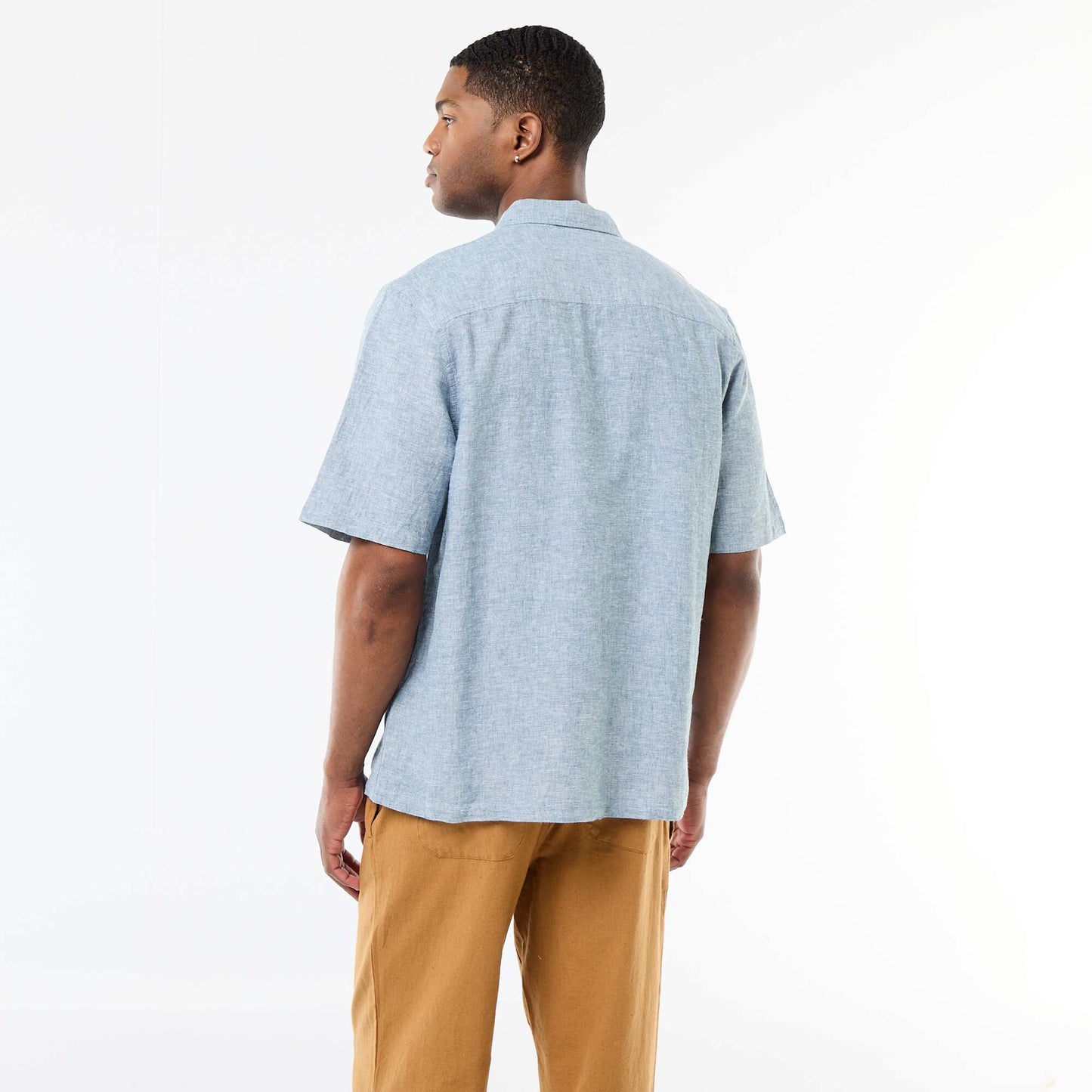 Camisa de manga corta en mezcla de lino VERDE CLARO