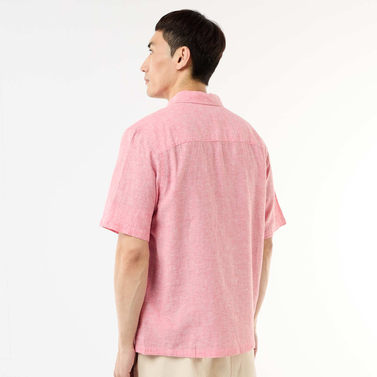 Camisa de manga corta en mezcla de lino ROSA