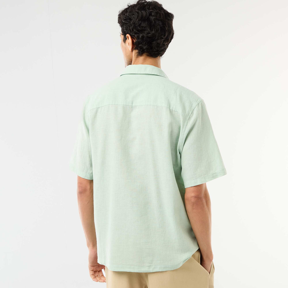 Camisa de manga corta en mezcla de lino VERDE CLARO