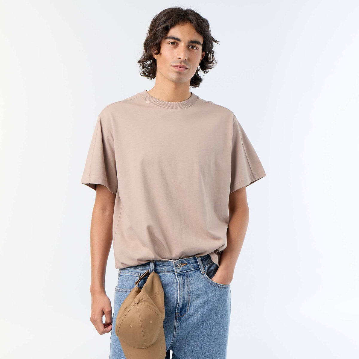 Camiseta lisa de corte cómodo / oversize de manga corta BEIGE